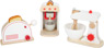 Küchengeräte wie Standmixer, Kaffeemaschine und Toasteraus Holz in schlichten Farben für die Kinderküche